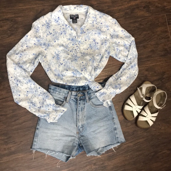 Ralph Lauren Tops - Ralph Lauren Polo Blue White Floral Boho Top